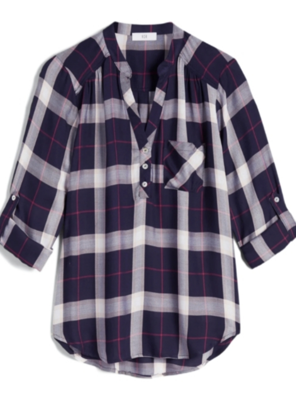 NSR Blue, Red, White and Peach Plaid Top Size Large
